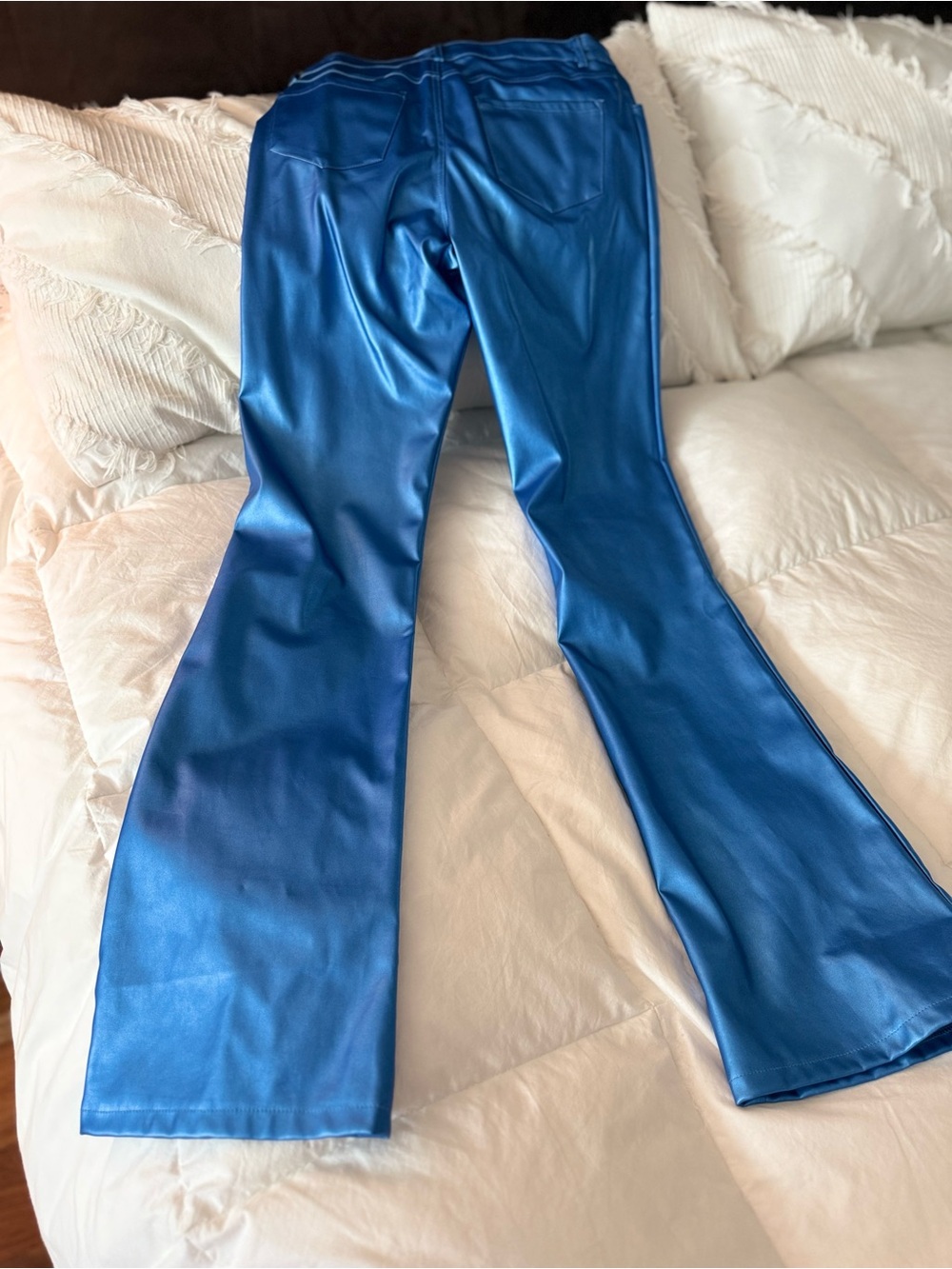 superdown Metallic Blue Faux Leather Flare Jeans